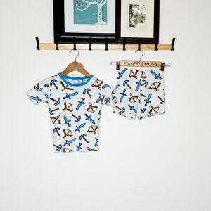 Kids Minecraft Pajama Set 100% Cotton Pixel Swords & Tools Print Sz 10